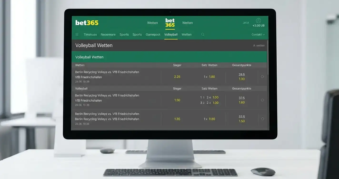Bet365 Volleyball Wetten 2026 – Markttiefe, Live-Stream-Abdeckung und Wett-Credits Bonus im Überblick