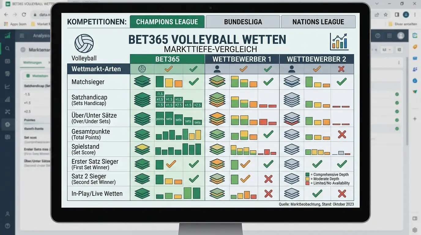 Bet365 Volleyball Markttiefe Vergleich 2026 – Champions League, Bundesliga und internationale Wettbewerbe im Check