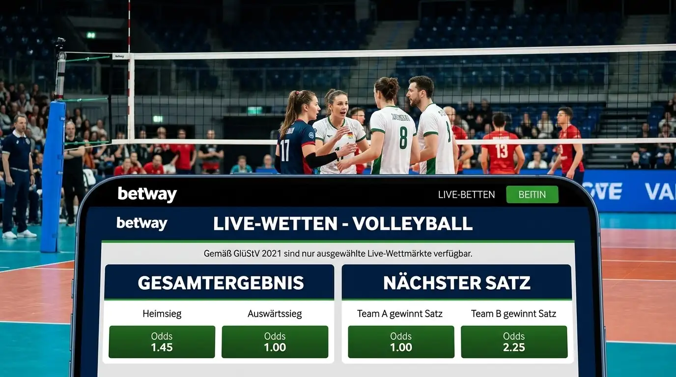 Volleyball Live-Wetten Betway erlaubte Maerkte GlüStV 2021 Nächster Satz Gesamtergebnis