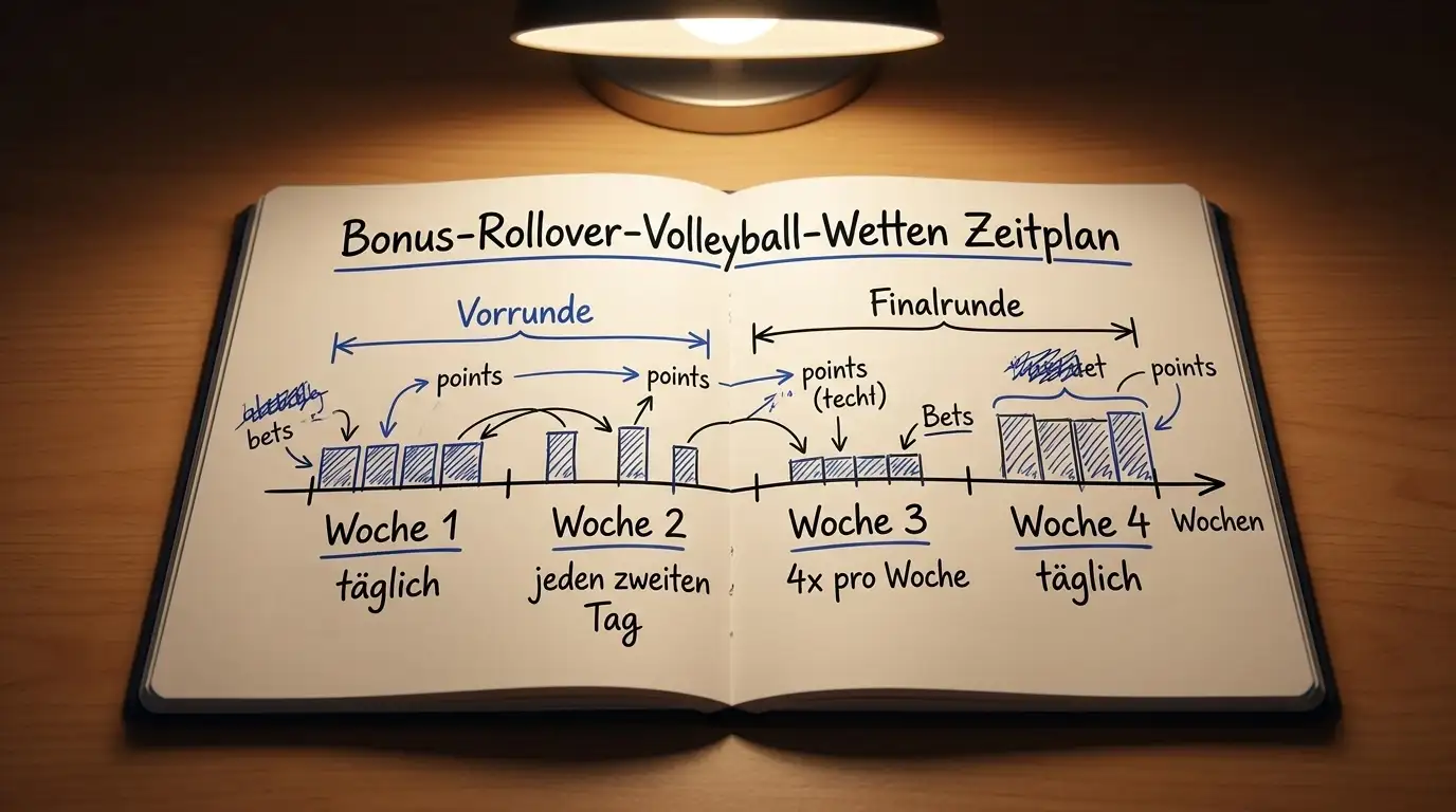 Realistischer Zeitplan für Volleyball Bonus-Rollover – Spielkalender, Wetten pro Woche und Fristberechnung