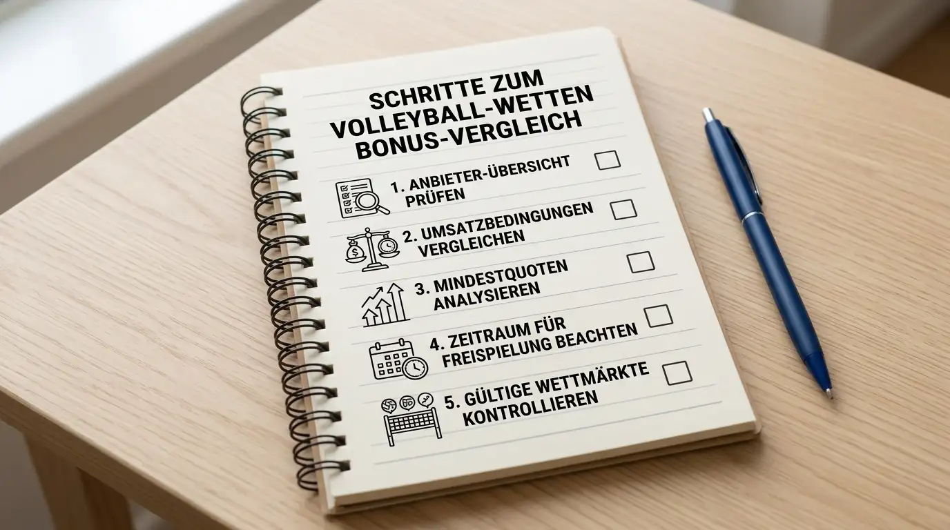Fünf-Schritte-Checkliste für den Volleyball Wetten Bonus Vergleich bei deutschen GGL-Anbietern – systematisch und fehlervermeidend