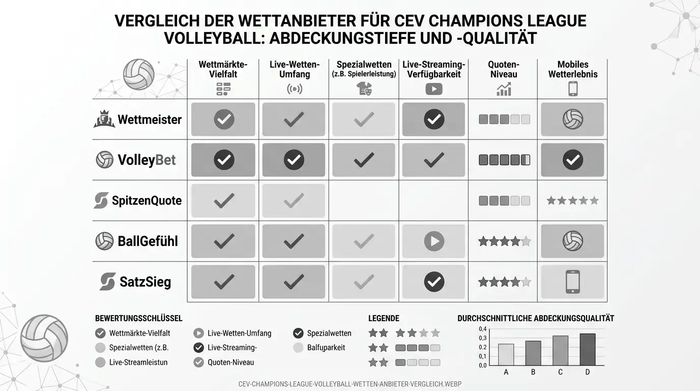 Anbietervergleich für CEV Champions League Volleyball Wetten – Markttiefe, Live-Stream und Bonus-Konditionen