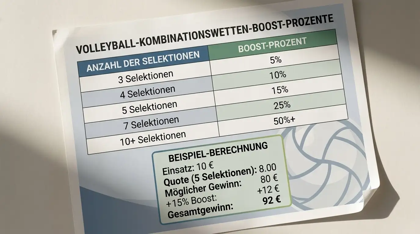 Volleyball Kombi-Boost Prozente Übersicht verschiedener Anbieter nach Anzahl der Selektionen