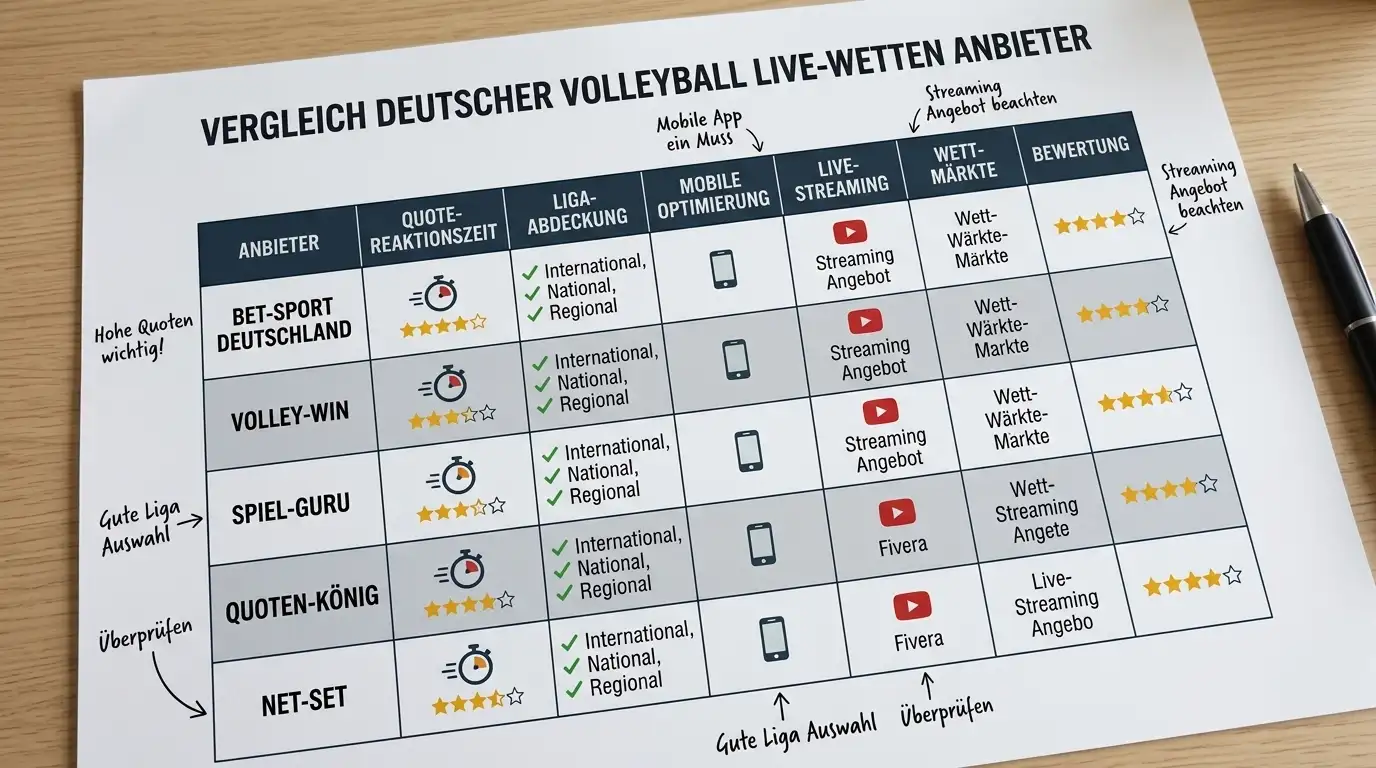 Vergleich GGL-lizenzierter Anbieter nach Volleyball Live-Wetten In-Play Abdeckung und Quoten-Reaktionszeit