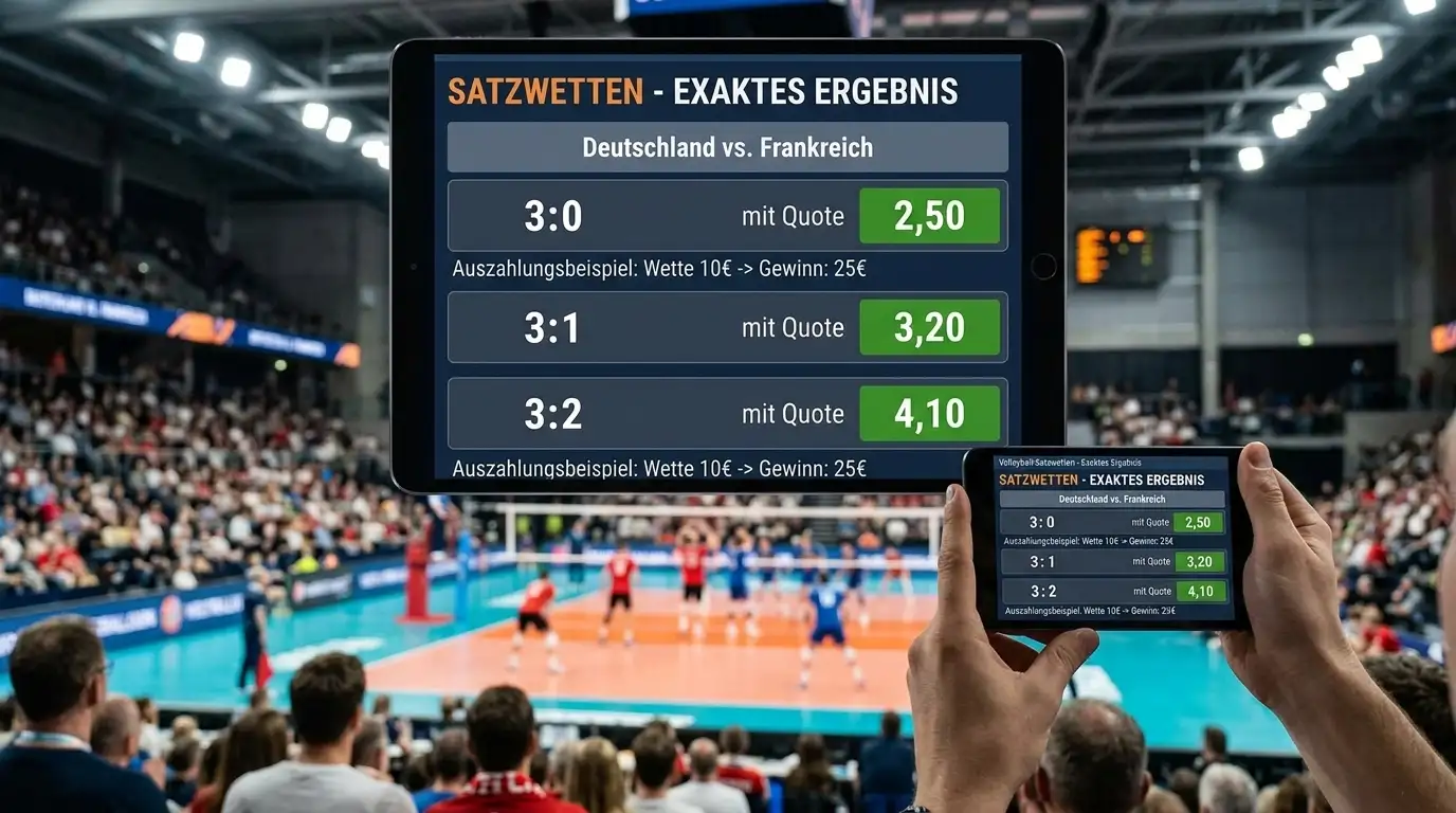 Volleyball exaktes Satzergebnis Wette 3:0 3:1 3:2 Quoten Beispiele Markttiefe Anbietervergleich