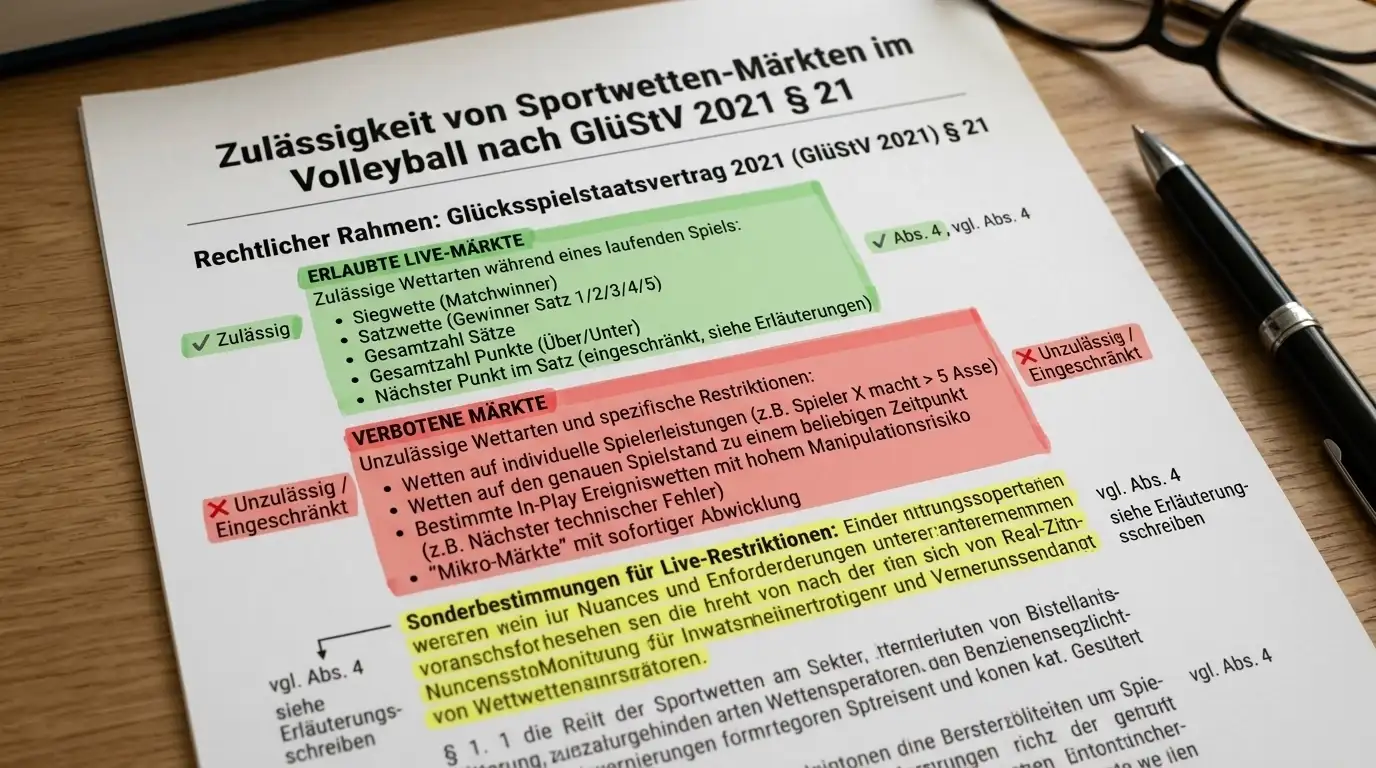 Volleyball Live-Wetten Restriktionen GlüStV 2021 – erlaubte In-Play-Märkte und gesetzliche Beschränkungen