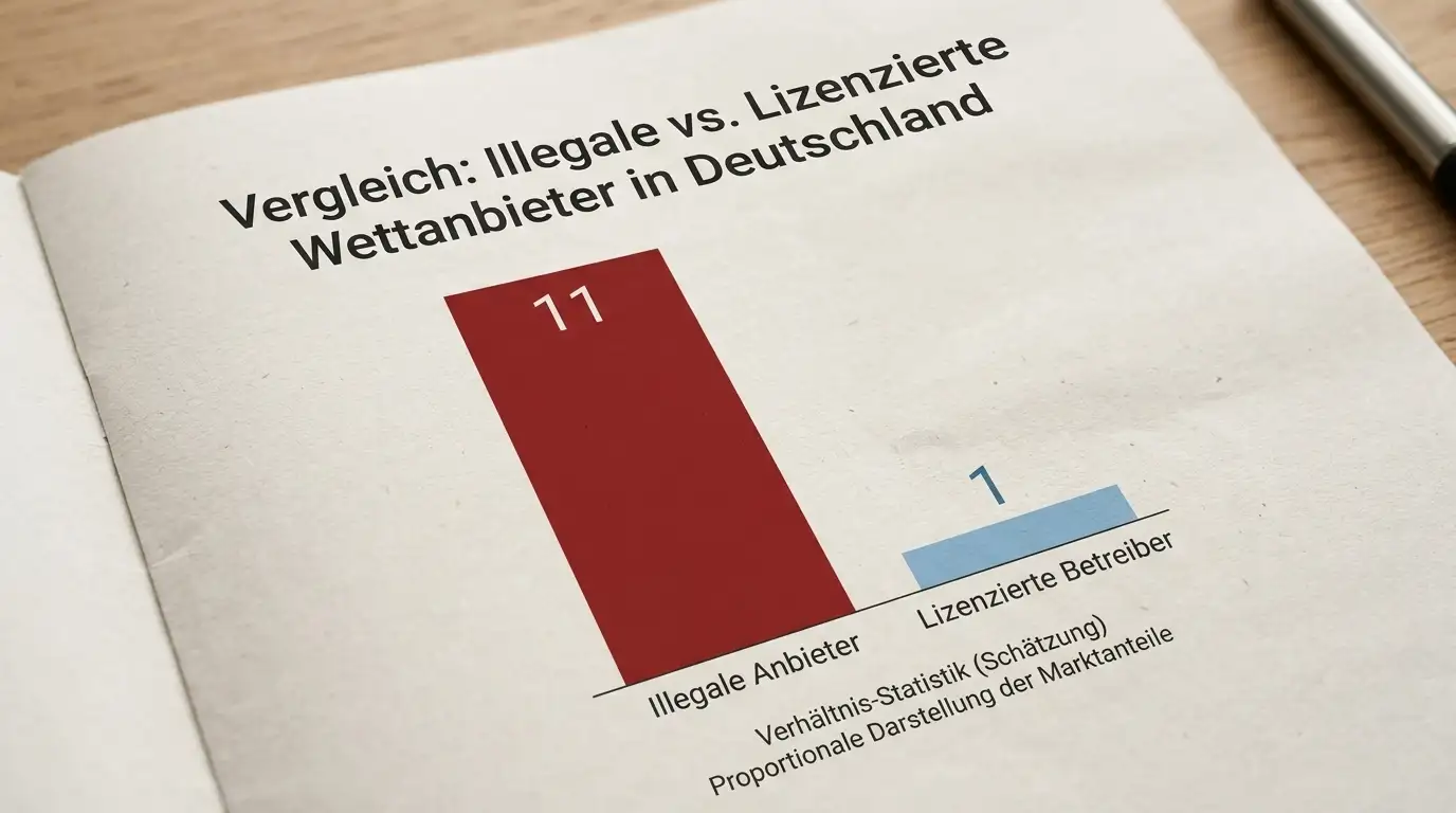 Schwarzmarkt Sportwetten Deutschland – illegale Anbieter versus GGL-Whitelist im Verhältnis 11 zu 1