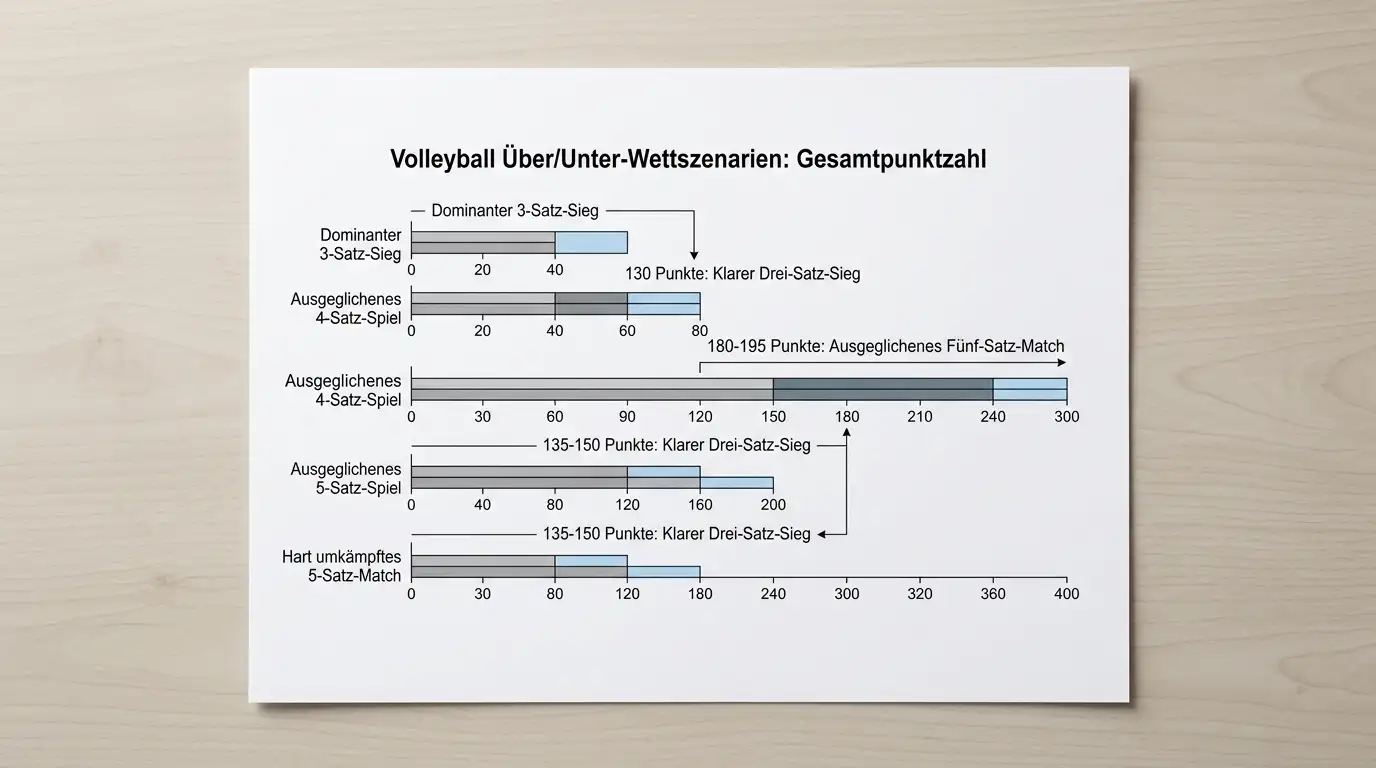 Grafische Darstellung typischer Volleyball Über/Unter Marktlinien und Punktebereiche