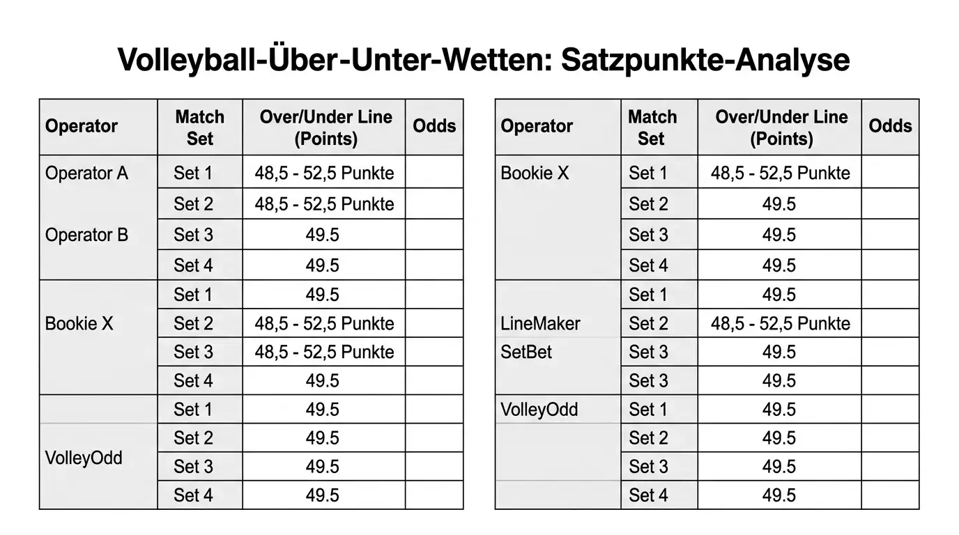 Analyse von Volleyball Über/Unter Satzpunkte-Märkten mit Anbietervergleich