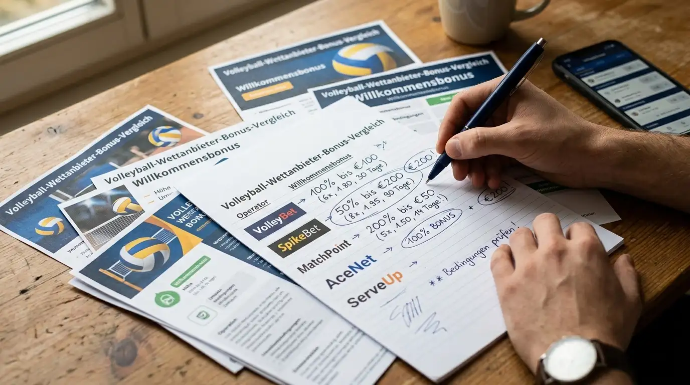 Volleyball Wettanbieter Willkommensbonus Vergleich – Einzahlungsbonus, Freiwette und Cashback-Angebote im Überblick