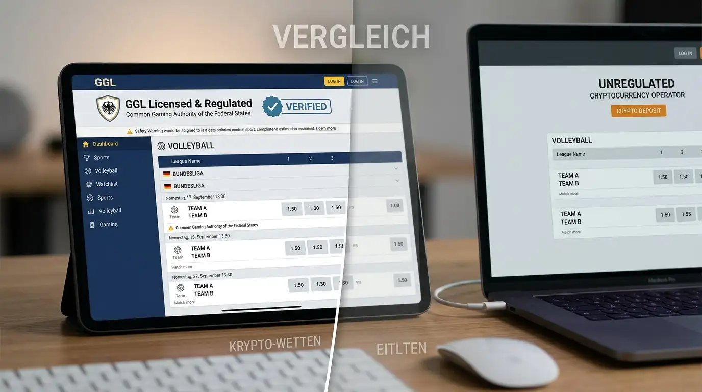 Vergleich GGL-lizenzierte Anbieter versus Krypto Volleyball Wettanbieter ohne Lizenz Deutschland