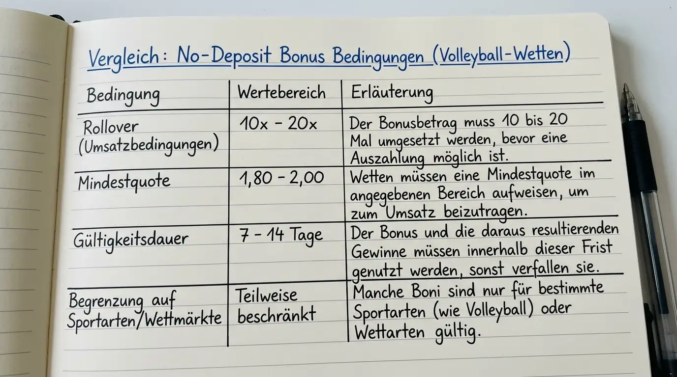 No-Deposit Bonus Volleyball Bedingungen Rollover Mindestquote Gültigkeitsdauer Vergleich