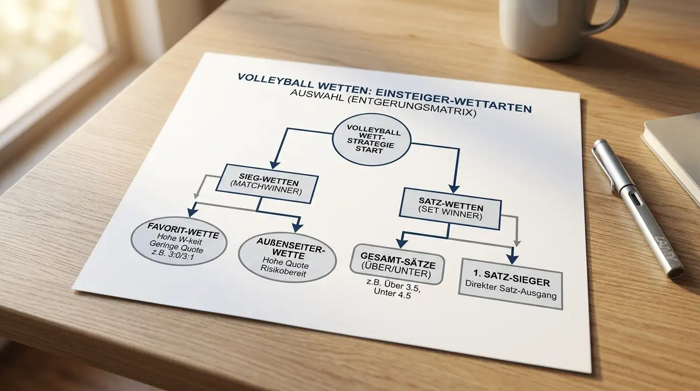 Wettarten Auswahl für Volleyball Einsteiger Siegwette Handicap und Über Unter im Vergleich